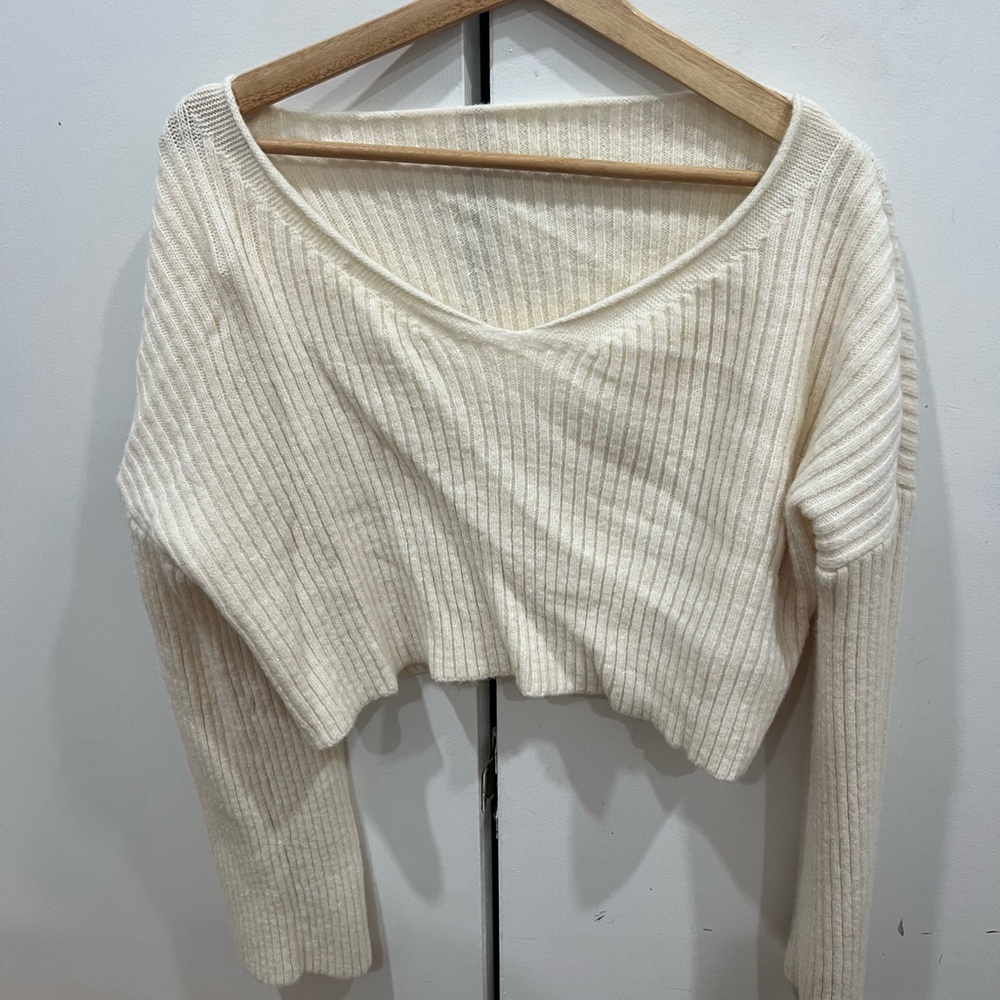 Cream Ribbed Knit Women's Top